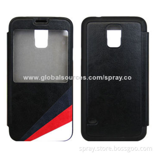 Leather folio case for Samsung galaxy S5, interior microfiber heat pressed for both sides